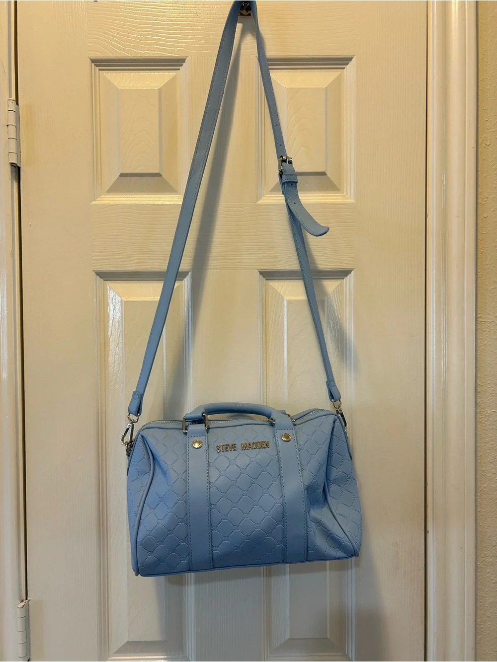 Steve Madden Sky Blue Quilted Crossbody Satchel sooo cute for back to school!!